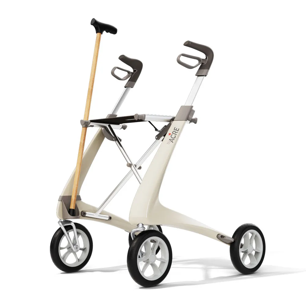 CarbonUltralightRollator-White-Accessory-CaneHolderRight-PerspectiveLeft-byACRE.webp
